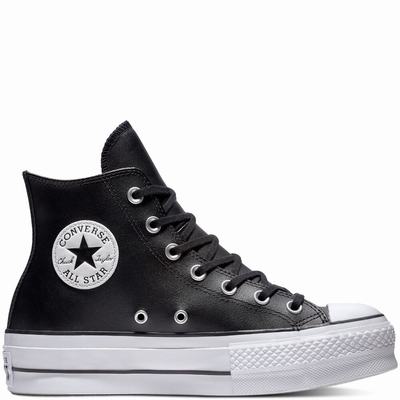 Converse Chuck Taylor All Star Platform Leather High-Top - Miesten Platform Kengät - Mustat/Valkoine